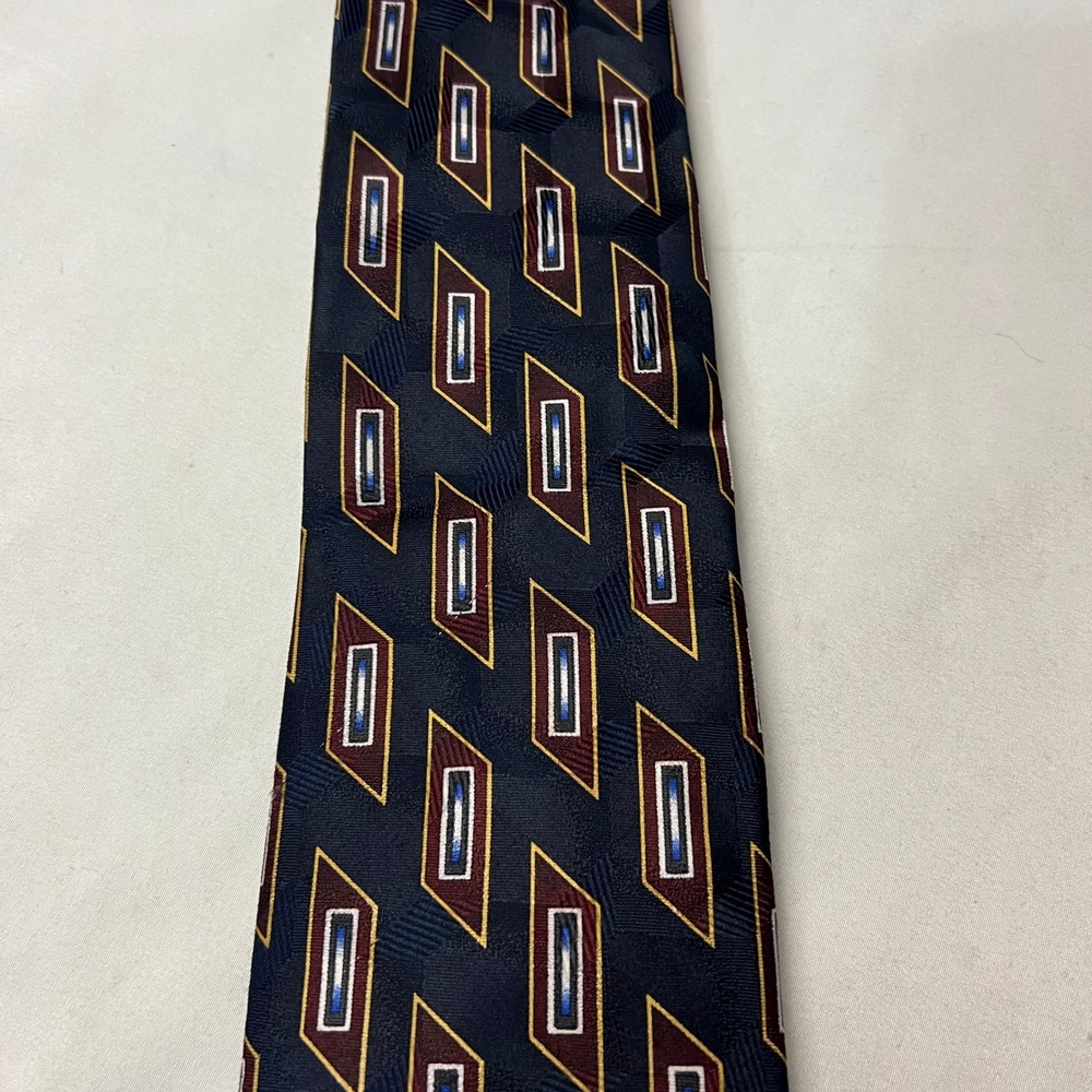 LEO Made in‎ Italy Silk Necktie Geometric Rectangle Pattern Business Casual Dad
